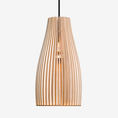 wooden hanging light ENA L birch, black cord