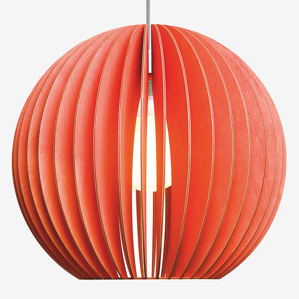 Holz Lampen aus Berlin AION XL rot Textilkabel grau