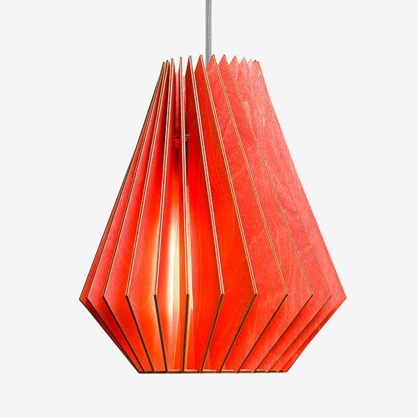 Holz Lampen aus Berlin HEKTOR L rot Textilkabel grau