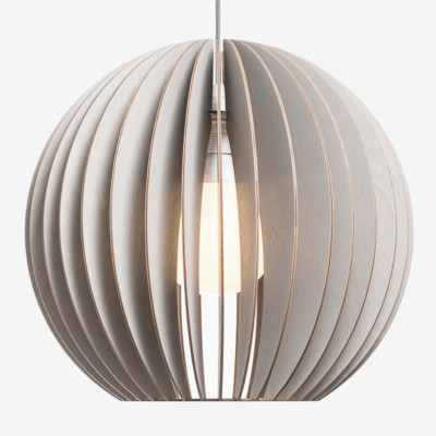 Holzlampe AION XL grau mit Textilkabel in grau