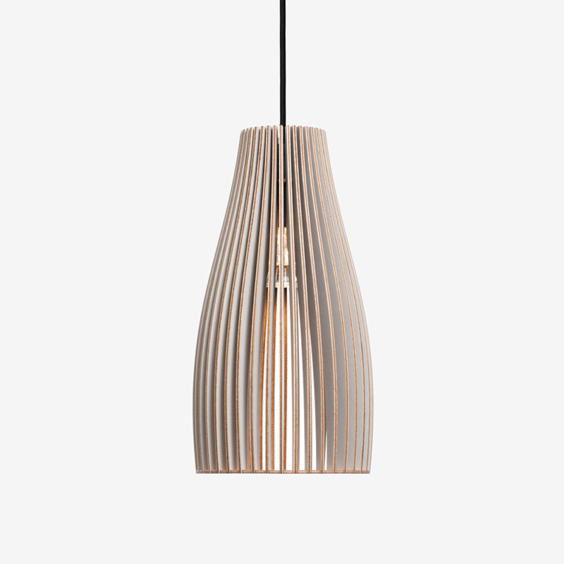 Holz Lampe ENA, grau Textilkabel schwarz